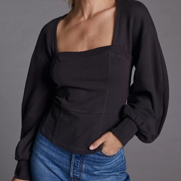 Anthropologie Maeve Puff Sleeve Sweatshirt Womens Size Large Gray - Picture 8 of 10